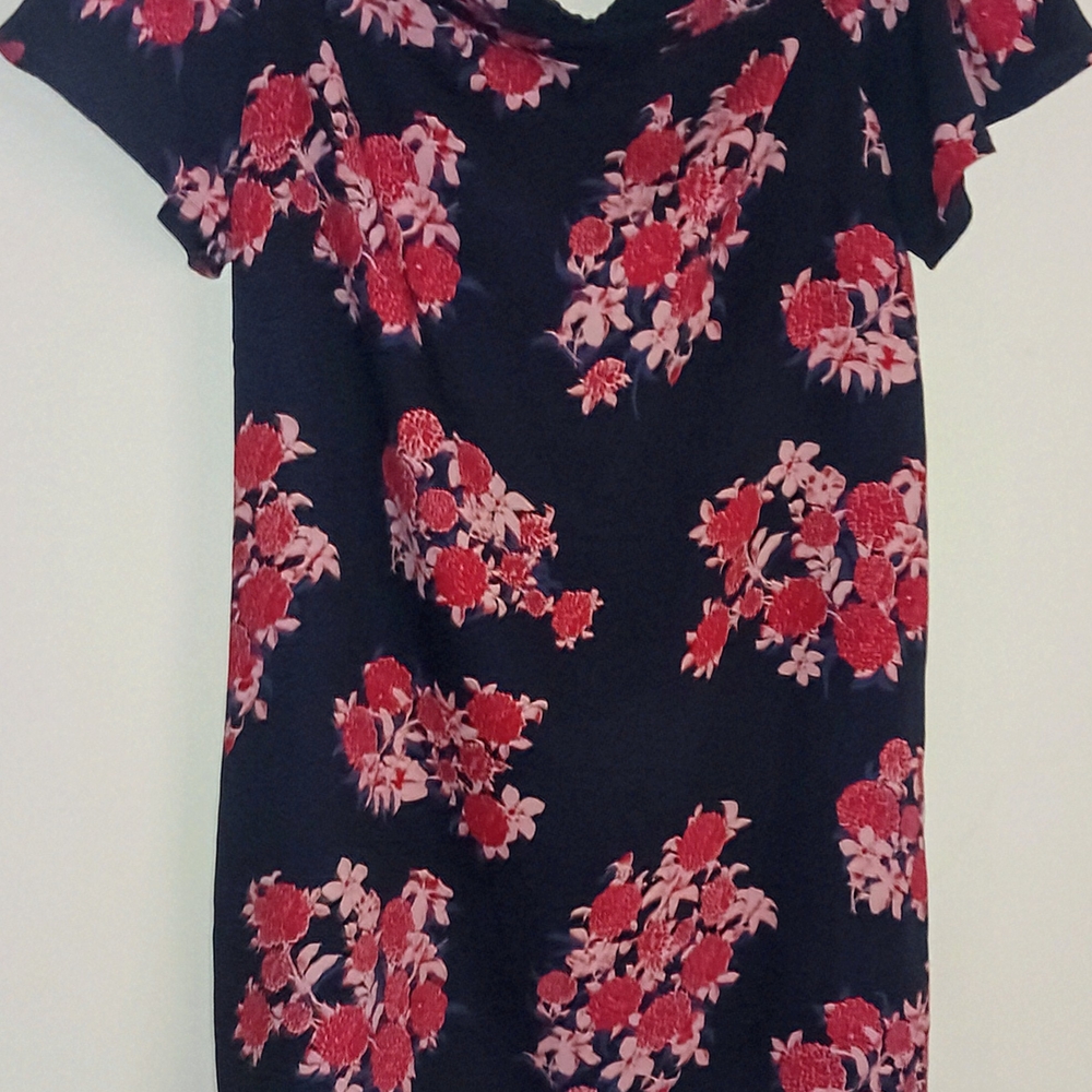 19 Cooper Sheath Dress in Red and Blue with Cowl Neck